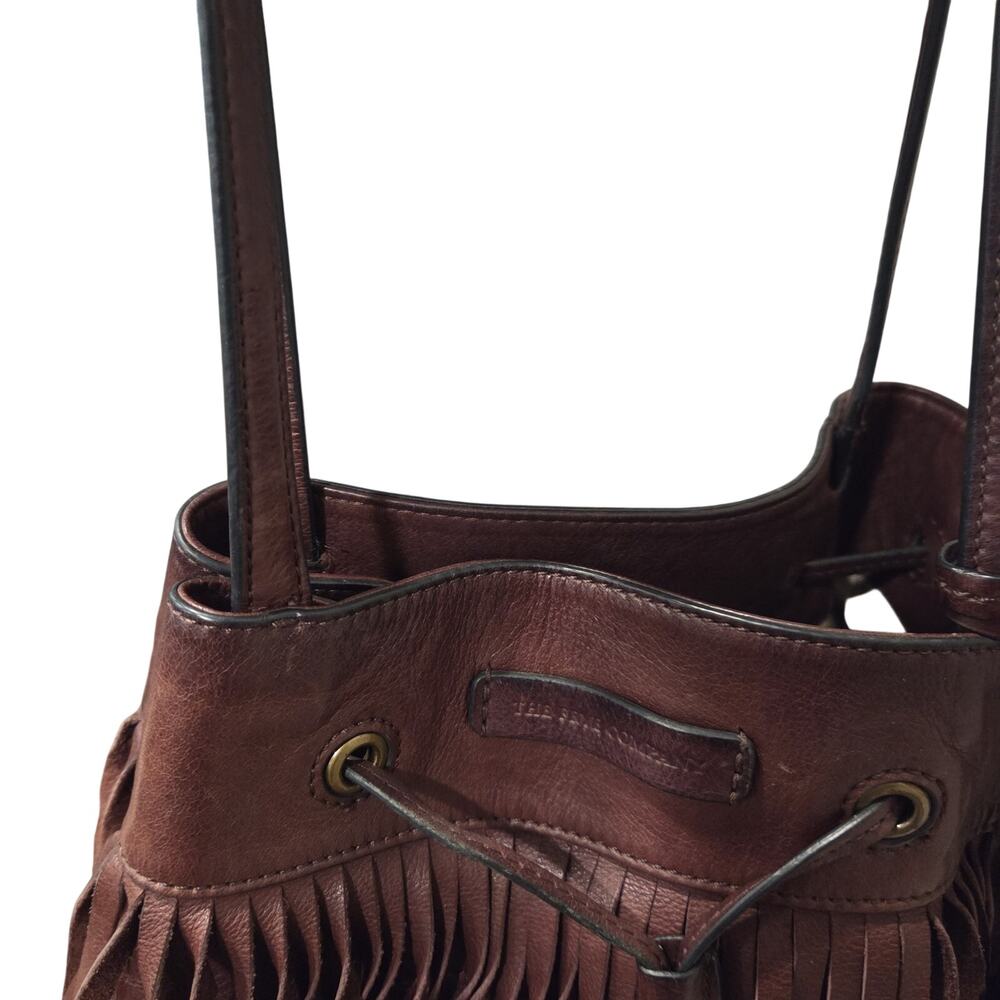Frye Fringe Leather Hobo Bucket Bag | Boho Western Brown Tassel Purse - Picture 10 of 16
